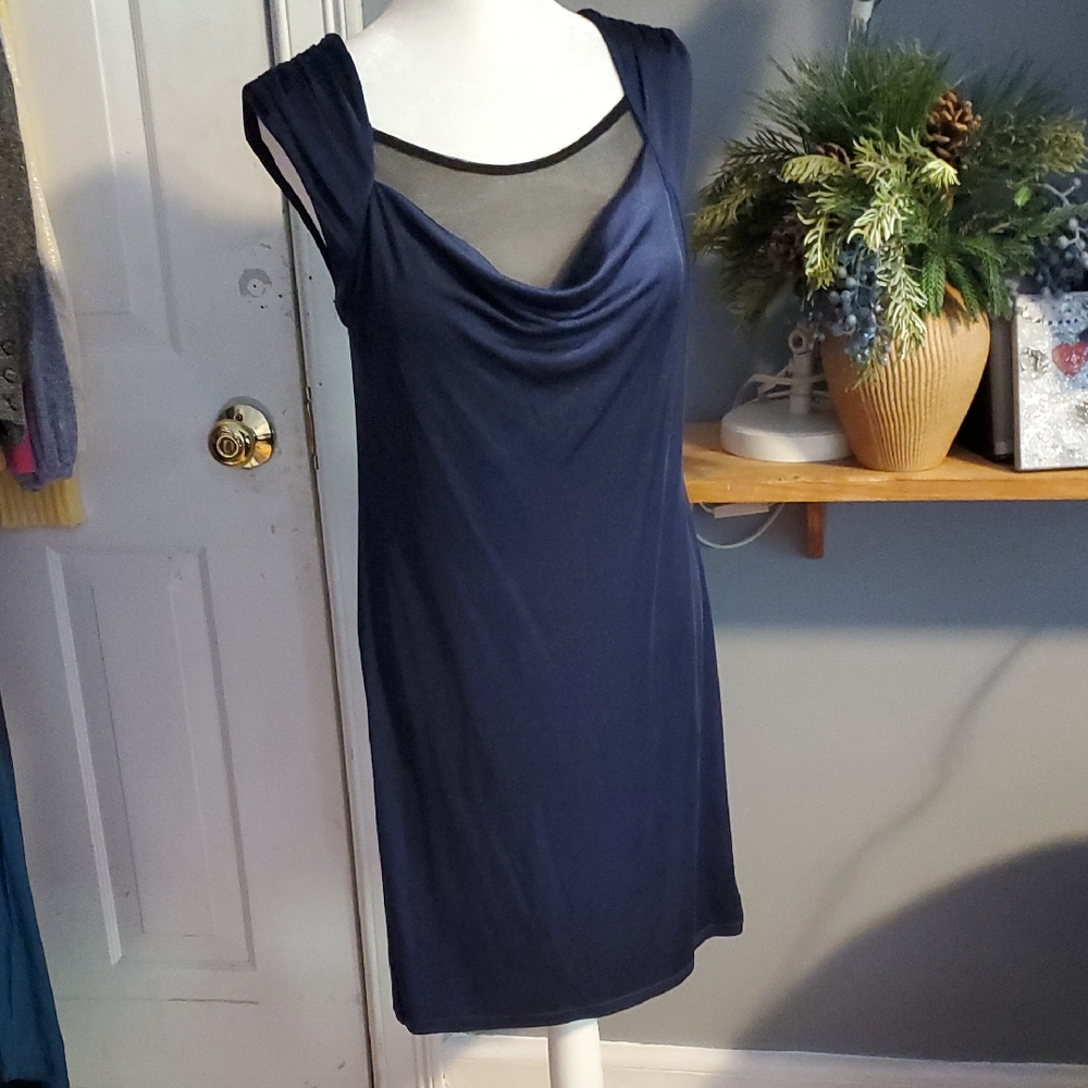 Liquid New York 100% Silk Navy Blue Midi Dress